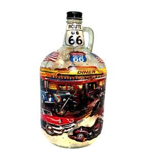ROUTE 66  Glass Bottle Jug w/ Lights *Unique Gift Idea